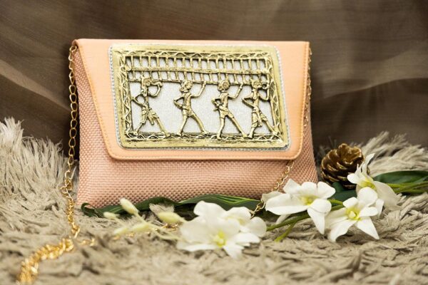 STYLES POINTER Adorn Embellished Suede Clutch for Women – Pink & Gold | Party Wear Hand Clutch | Magnetic Closure | Premium Suede Material