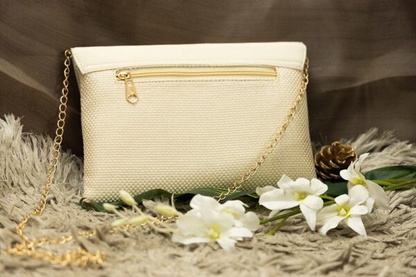 STYLES POINTER Adorn Embellished Suede Clutch for Women – Beige & Gold | Party Wear Hand Clutch | Magnetic Closure | Premium Suede Material - Image 2