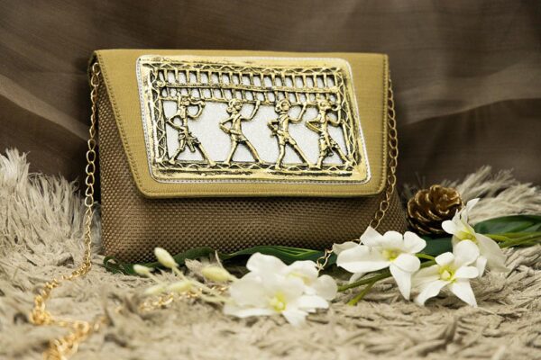 STYLES POINTER Adorn Embellished Suede Clutch for Women – Copper & Gold | Party Wear Hand Clutch | Magnetic Closure | Premium Suede Material