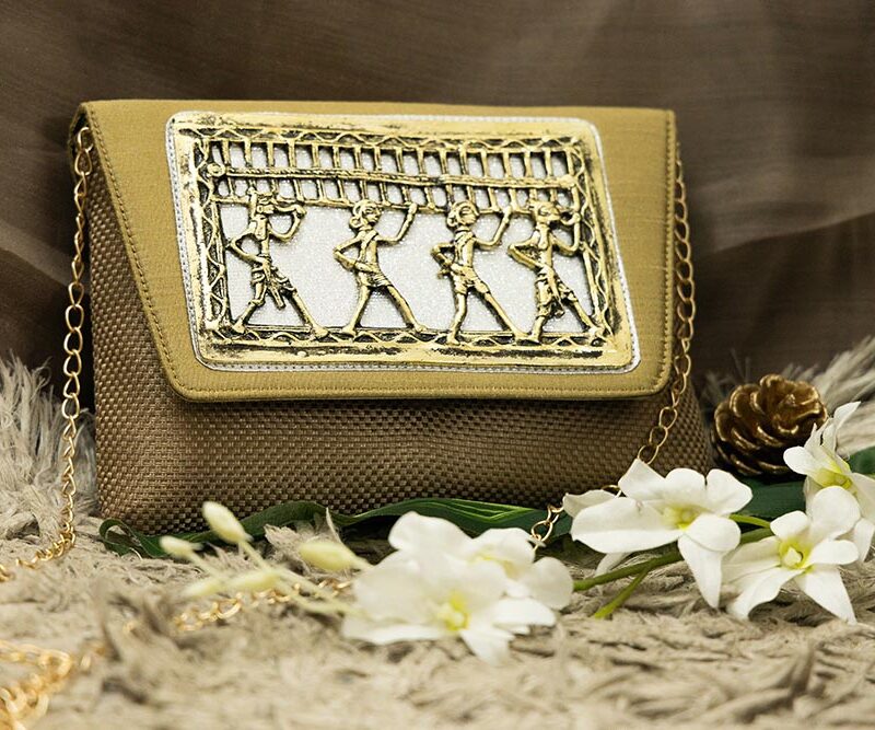 STYLES POINTER Adorn Embellished Suede Clutch for Women – Copper & Gold | Party Wear Hand Clutch | Magnetic Closure | Premium Suede Material