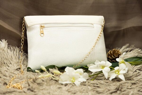 STYLES POINTER Adorn Embellished Suede Clutch for Women – White & Gold | Party Wear Hand Clutch | Magnetic Closure | Premium Suede Material - Image 2