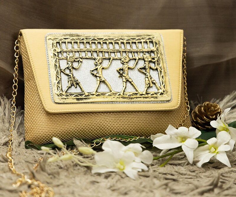 STYLES POINTER Adorn Embellished Suede Clutch for Women – Gold & Gold | Party Wear Hand Clutch | Magnetic Closure | Premium Suede Material