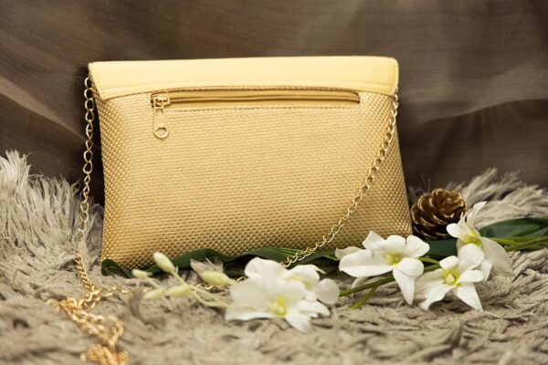 STYLES POINTER Adorn Embellished Suede Clutch for Women – Gold & Gold | Party Wear Hand Clutch | Magnetic Closure | Premium Suede Material - Image 2