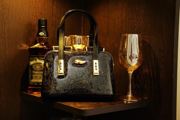 STYLES POINTER Leather Black & Gold Floral Box Clutch - Image 2