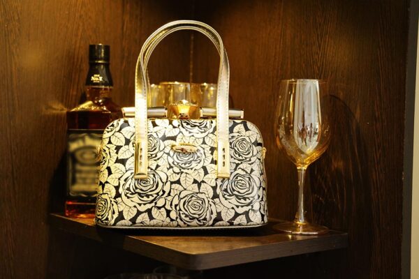 STYLES POINTER Leather Gold & Black Floral Box Clutch