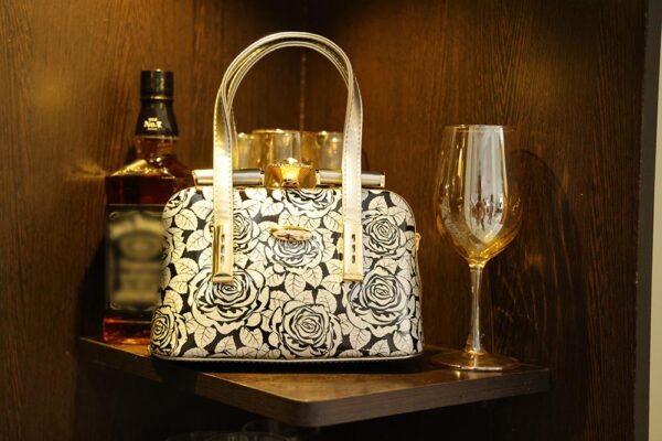STYLES POINTER Leather Gold & Black Floral Box Clutch - Image 3