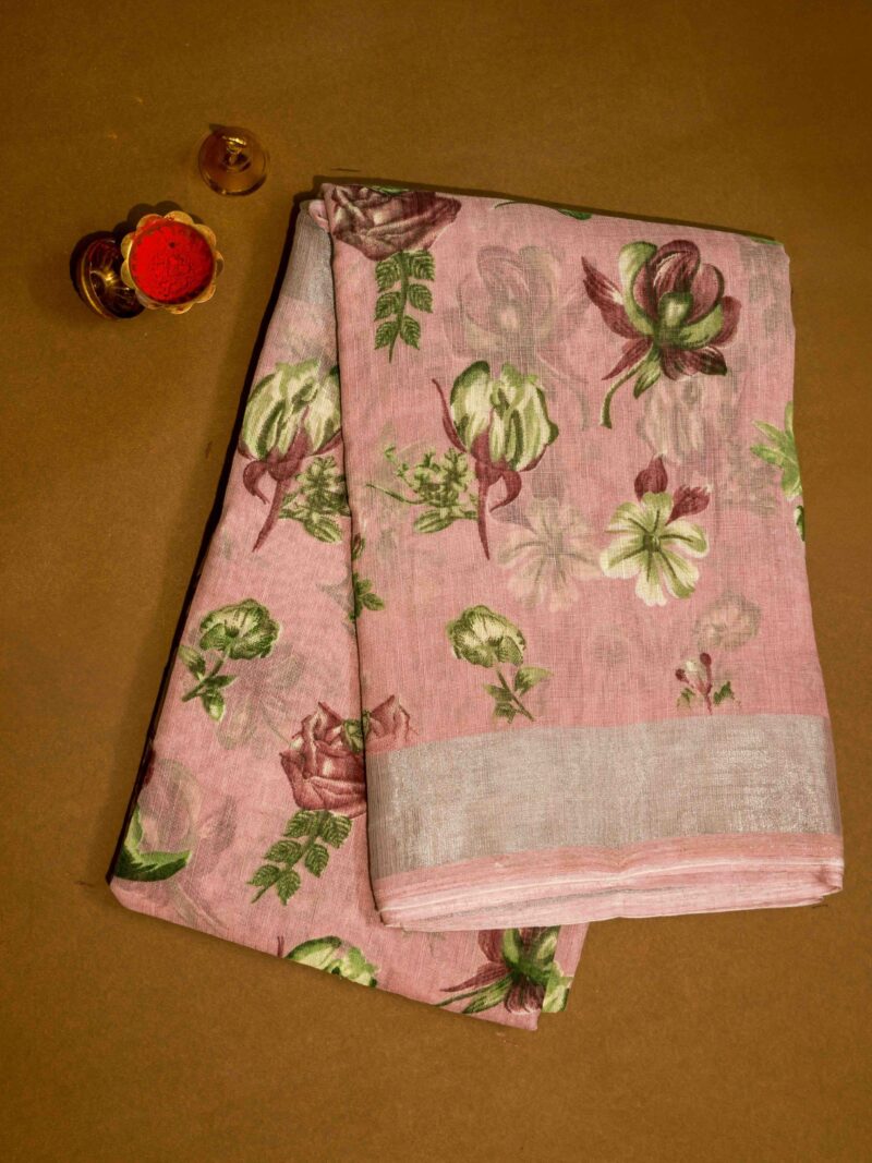 STYLESPOINTER Elegant Floral Cotton Digital Print Saree – Soft Pink