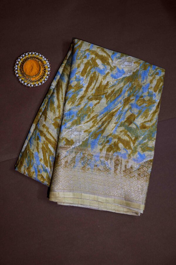 STYLESPOINTER Elegant Scratch Cotton Saree with Abstract Print – Olive Blue Blend