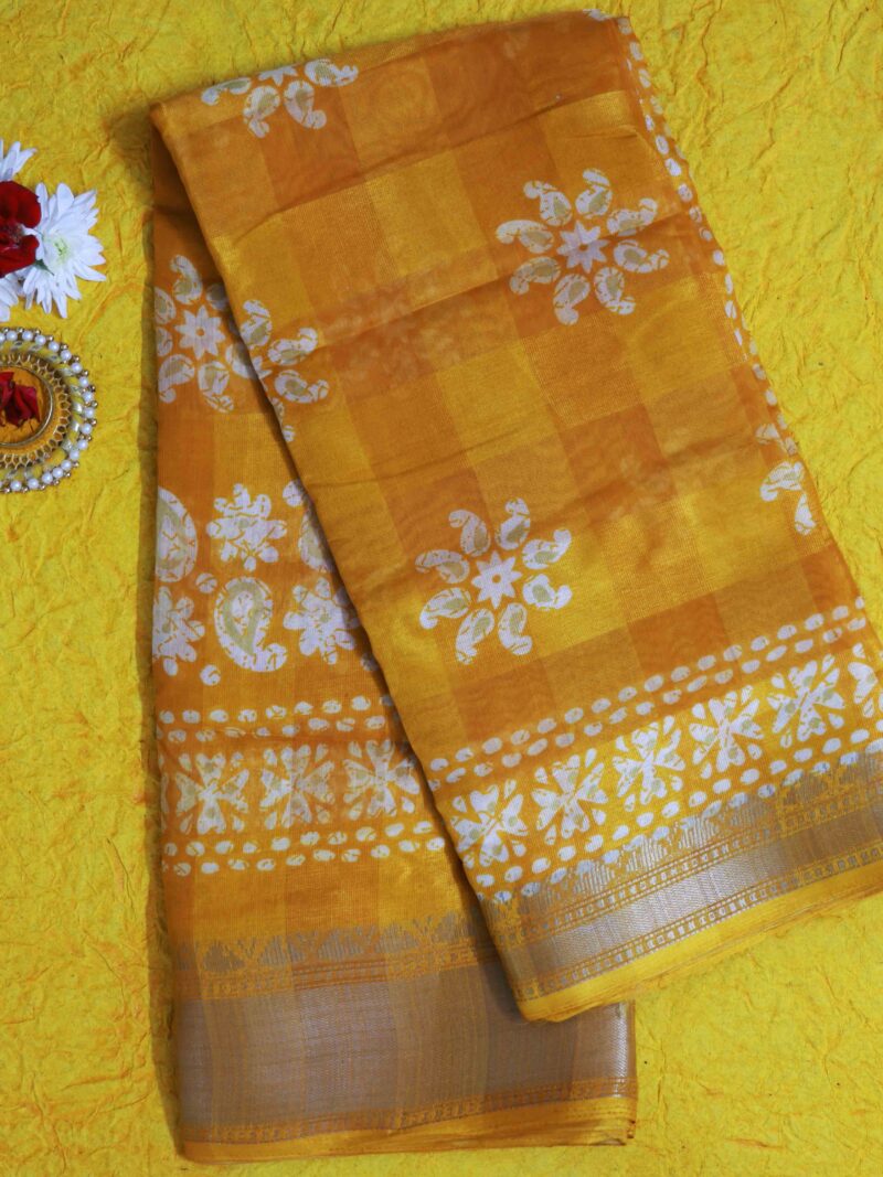 STYLESPOINTER Sun-Kissed Elegance Handcrafted Mustard Yellow Saree with White Motifs