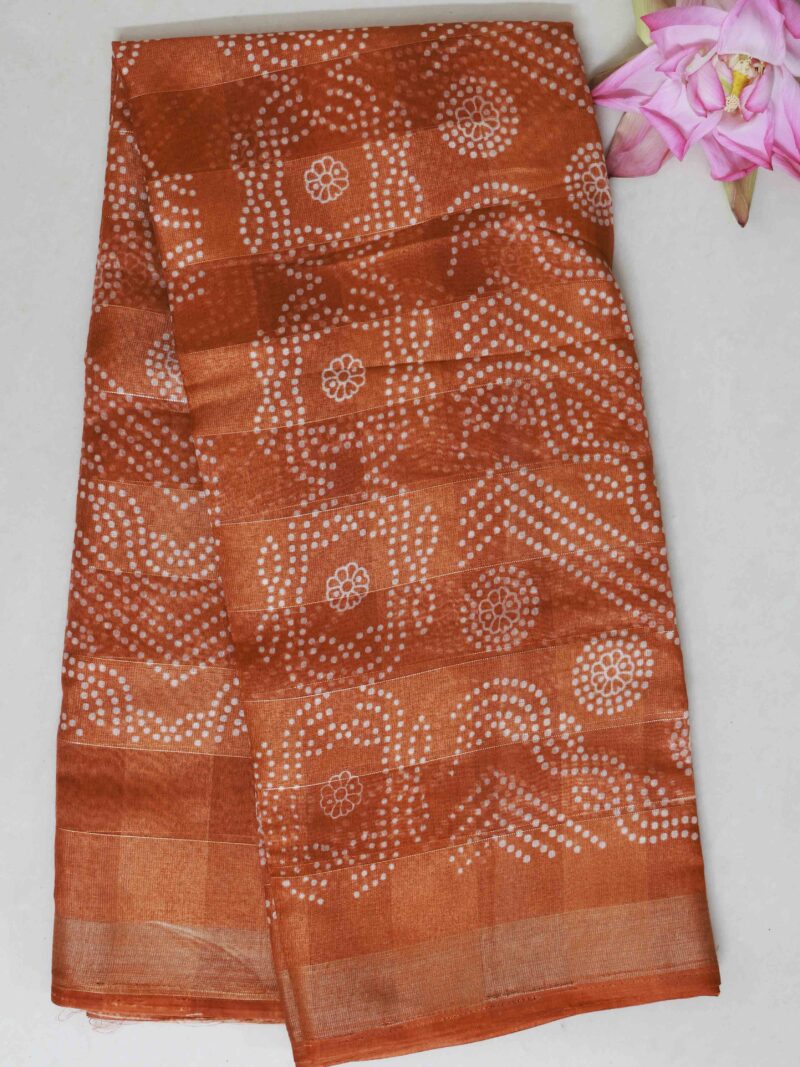 STYLESPOINTER Rust Orange Cotton Bandhani Printed Saree – Grace in Every Thread