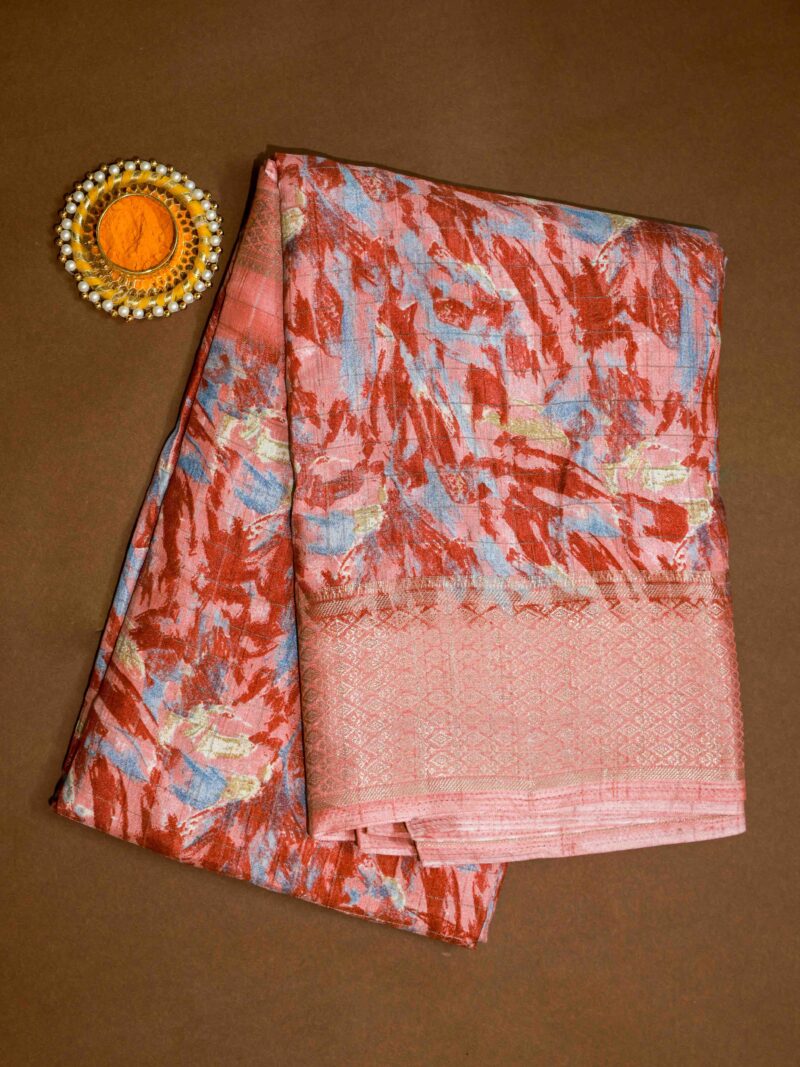 STYLESPOINTER Elegant Scratch Cotton Saree with Abstract Print – Light Coral Pink