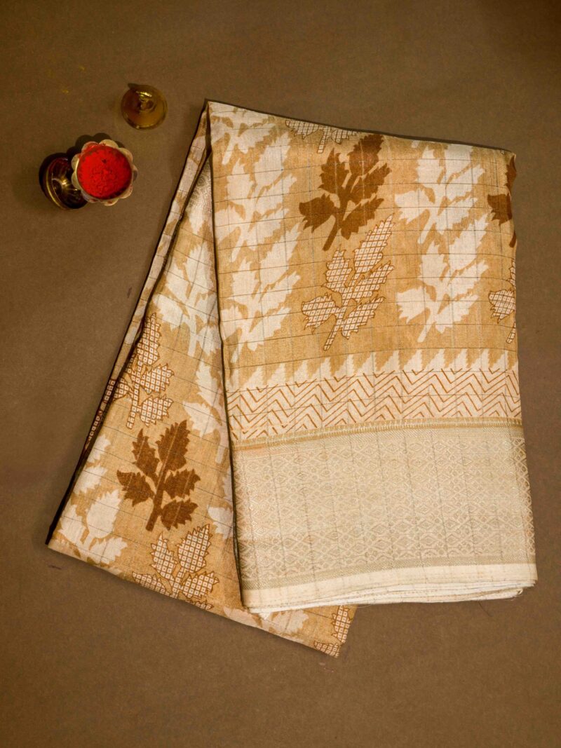 STYLESPOINTER Graceful Cotton Printed Saree with Elegant Heavy Border – Beige Brown
