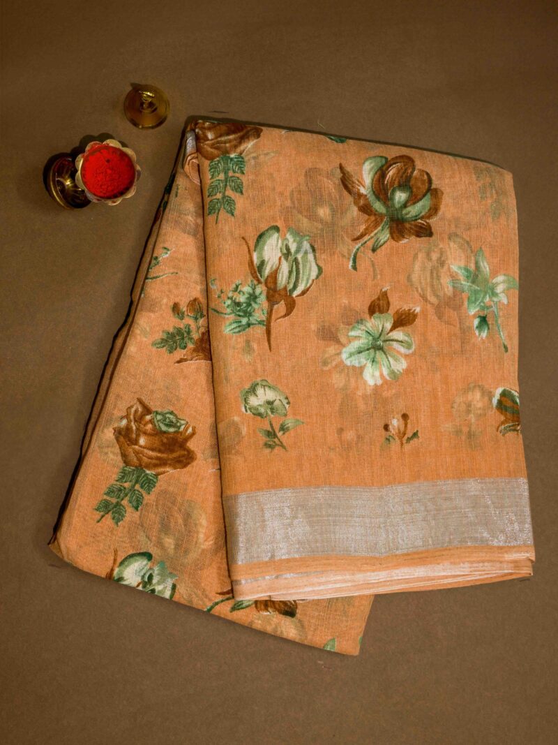 STYLESPOINTER Elegant Floral Cotton Digital Print Saree – Warm Peach