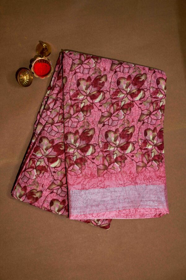 STYLESPOINTER Elegant Floral Cotton Printed Saree – Pink & Maroon Tones