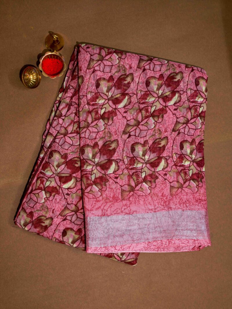 STYLESPOINTER Elegant Floral Cotton Printed Saree – Pink & Maroon Tones