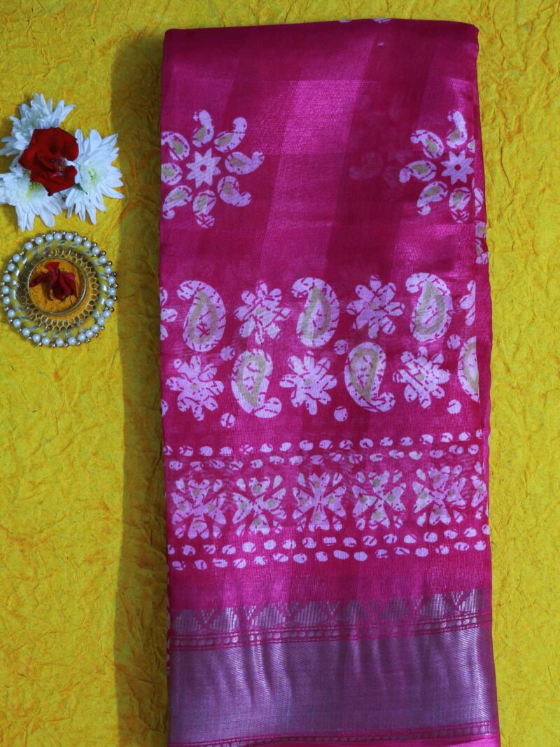 STYLESPOINTER Rich Magenta Pink Traditional Bandhani Saree with Elegant Zari Border