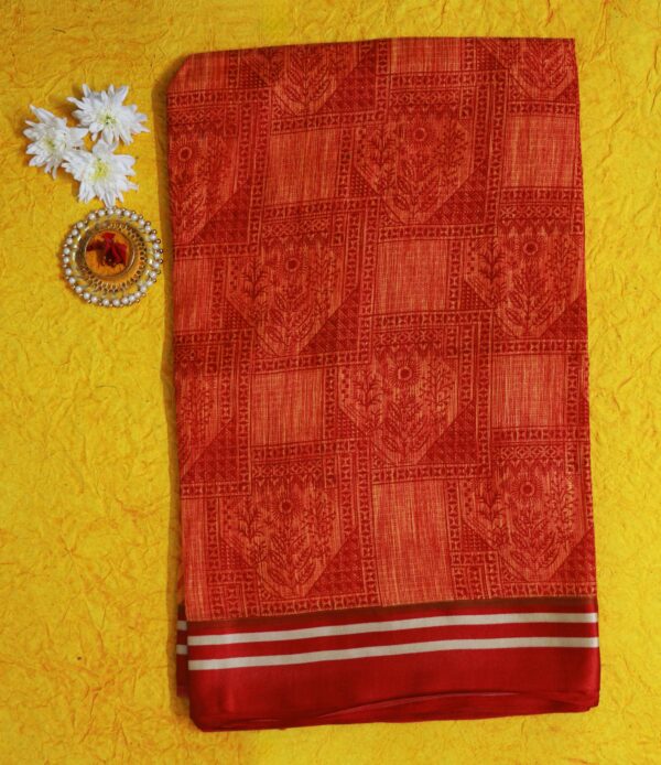 STYLESPOINTER Womens Cotton Elegant Motif Traditional Printed Saree | Red Cotton Silk Saree with Woven Motifs and Striped Border