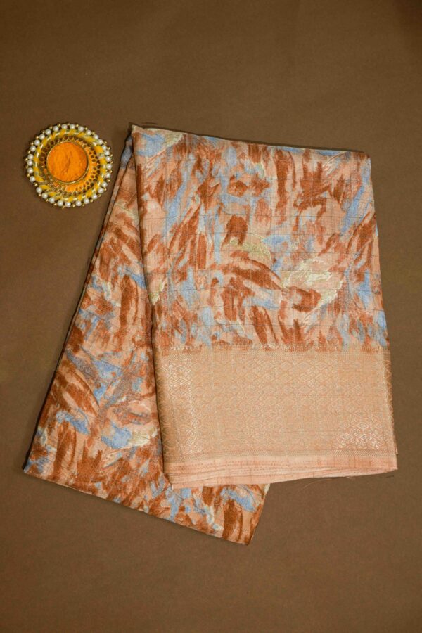 STYLESPOINTER Elegant Scratch Cotton Saree with Abstract Print – Peach Beige Multicolor Brush Design