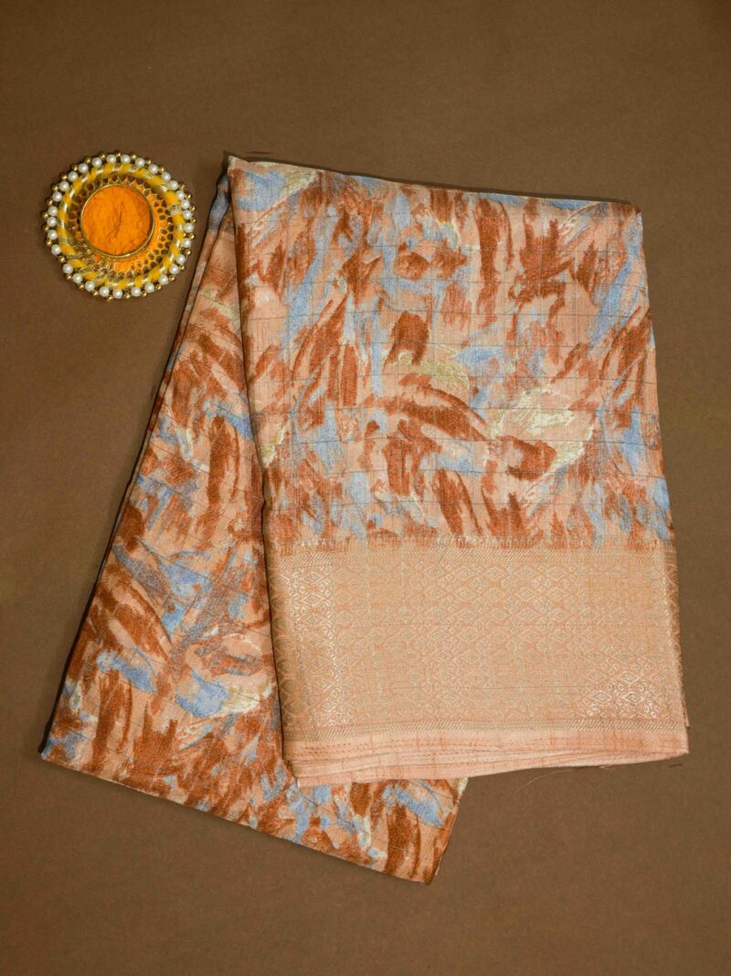 STYLESPOINTER Elegant Scratch Cotton Saree with Abstract Print – Peach Beige Multicolor Brush Design