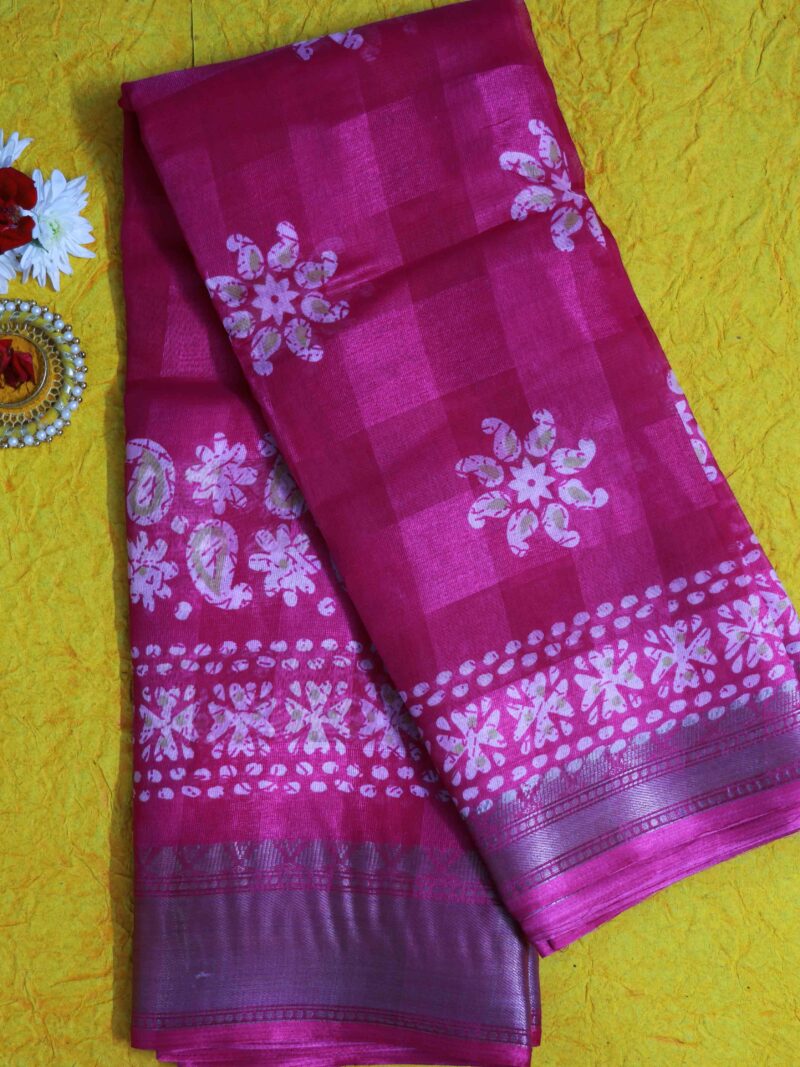 STYLESPOINTER Pink Blossom Handwoven Magenta Saree with Graceful White Motifs & Zari Touch