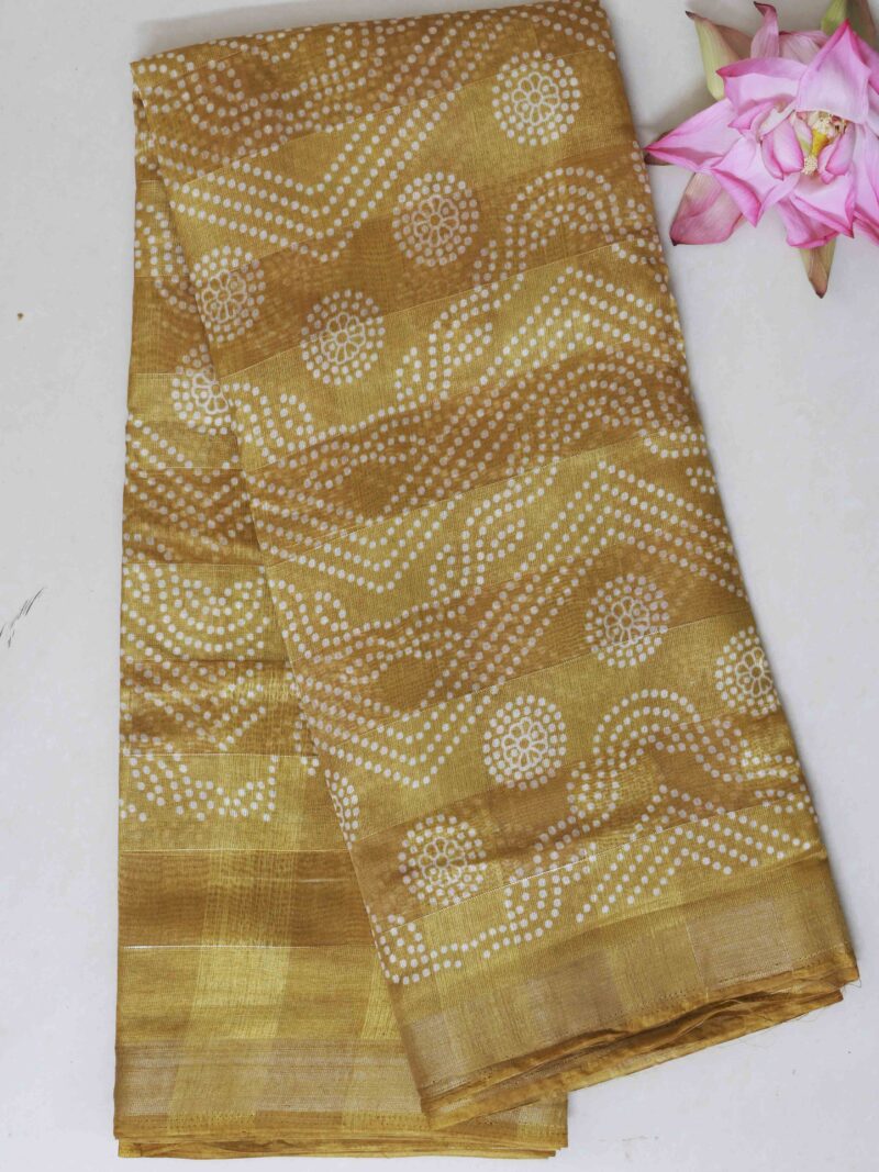 STYLESPOINTER Mustard Yellow Bandhani-Printed Cotton Saree Radiate Ethnic Grace