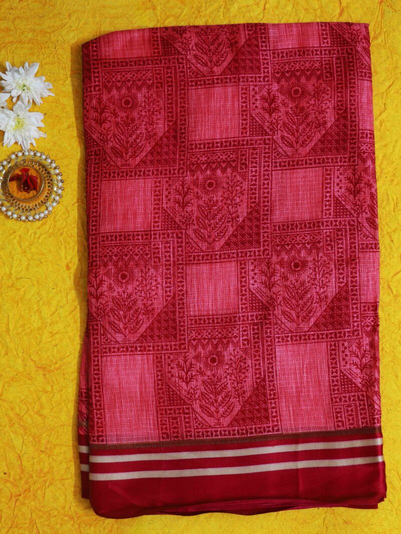 STYLESPOINTER Womens Cotton Ethnic Motif Printed Saree | Chic Rose Red Cotton Silk Saree with Elegant Woven Motifs