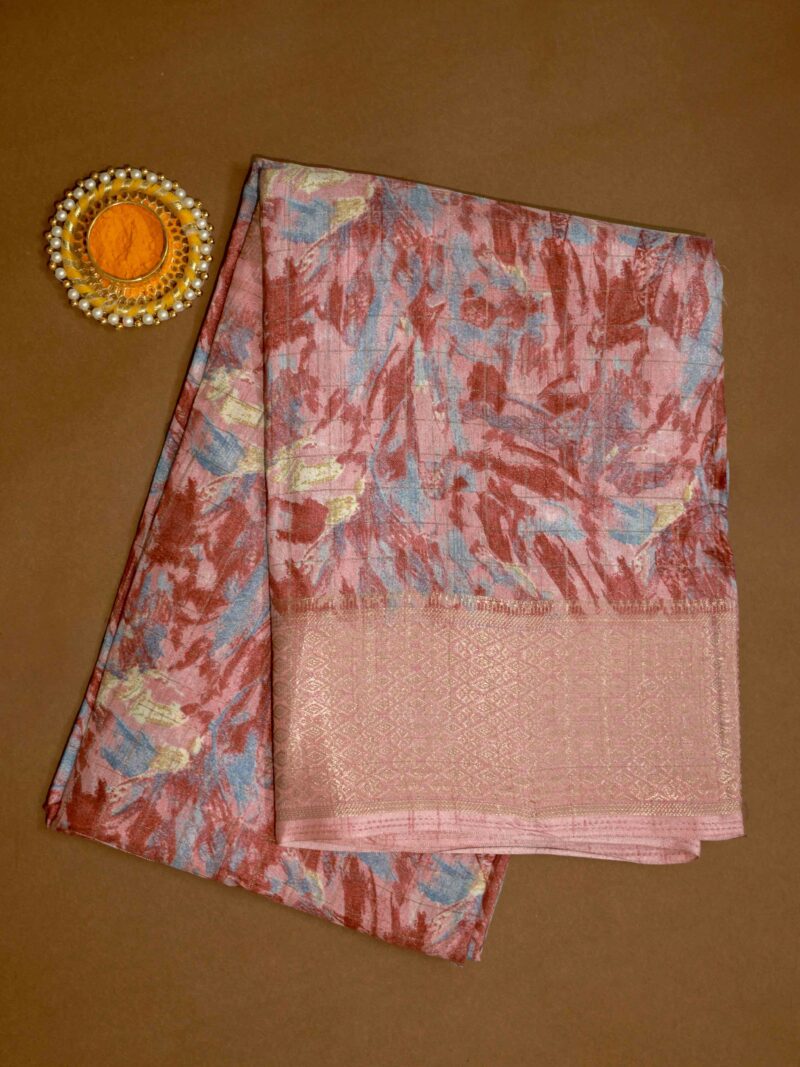 STYLESPOINTER Elegant Scratch Cotton Saree with Abstract Print – Dusty Rose Pink