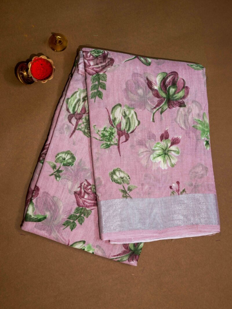 STYLESPOINTER Elegant Floral Cotton Digital Print Saree – Mauve Pink