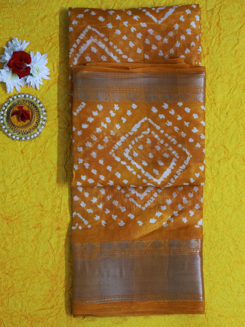 STYLESPOINTER Golden Glow Mustard Bandhani Saree with Zari Elegance