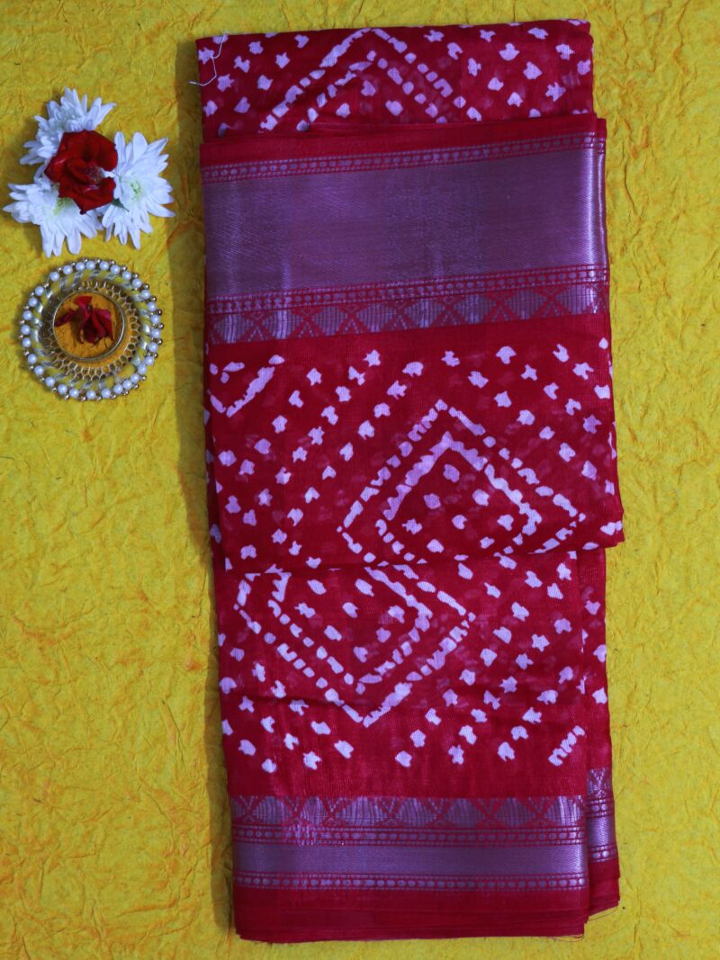 STYLESPOINTER Royal Red Bandhani Saree with Zari Elegance